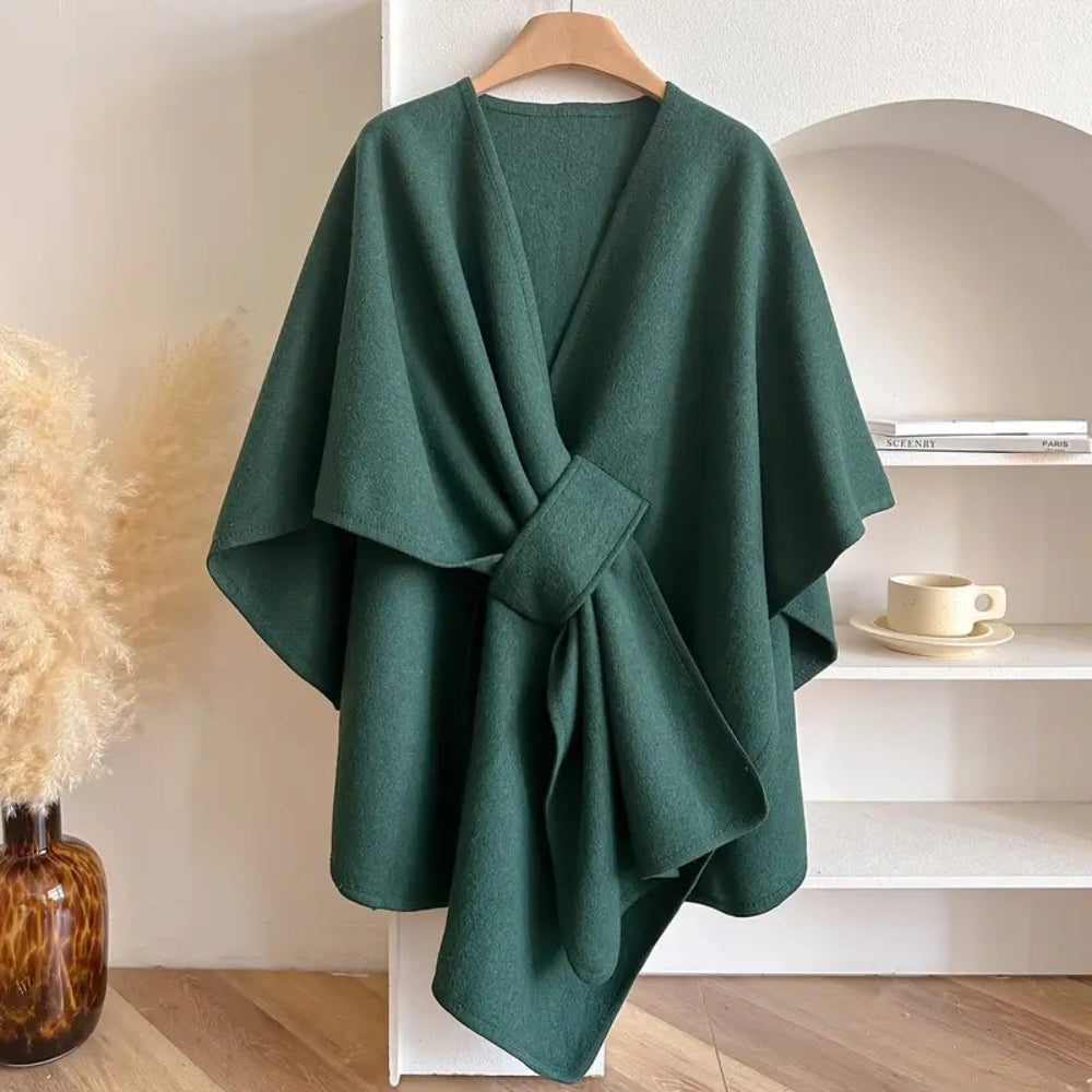 "Winddichte sjaaljas voor dames, elegant en luxe, met zachte drape en veelzijdige kleuren zoals taupe en ivoor."