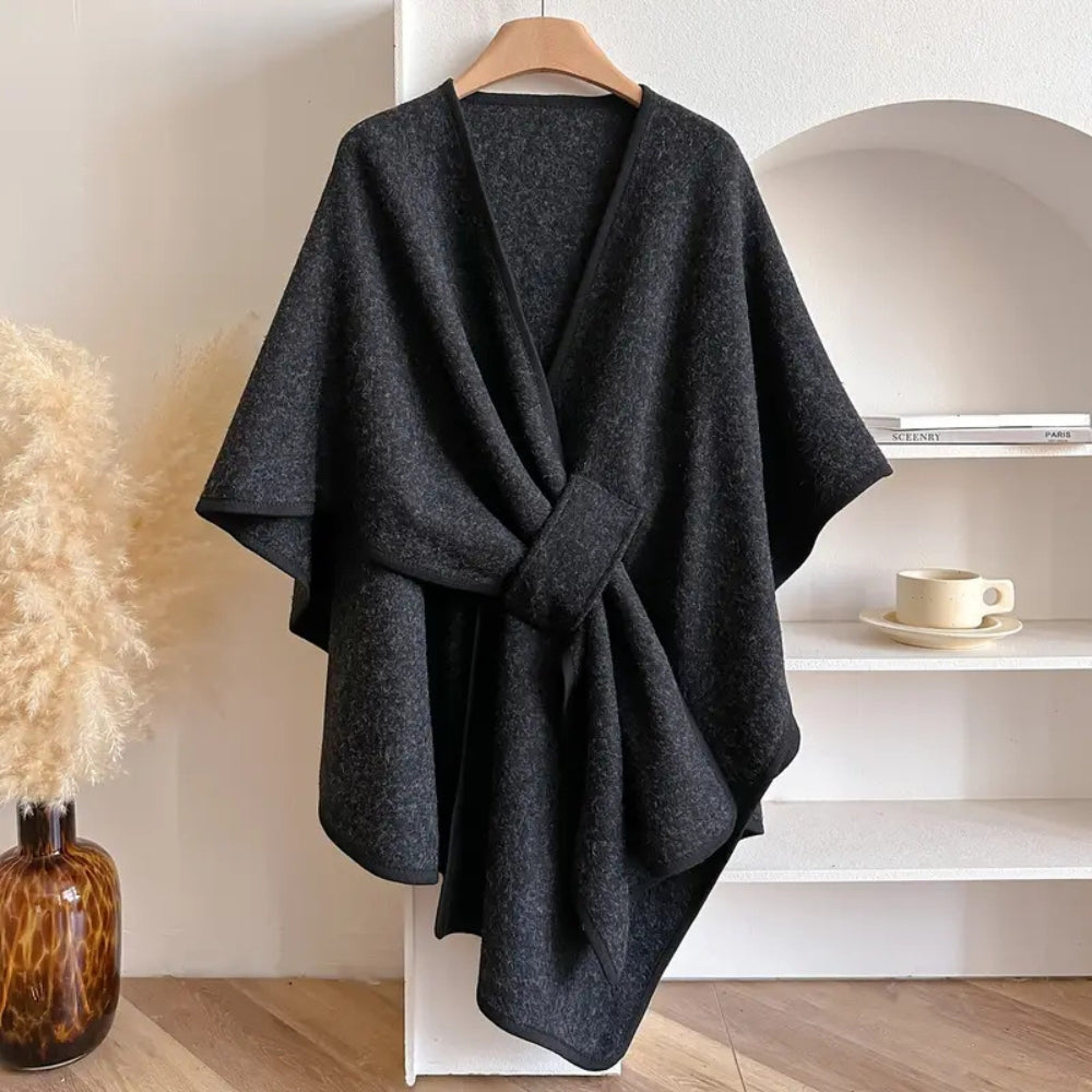 "Winddichte sjaaljas voor dames, elegant en luxe, met zachte drape en veelzijdige kleuren zoals taupe en ivoor."