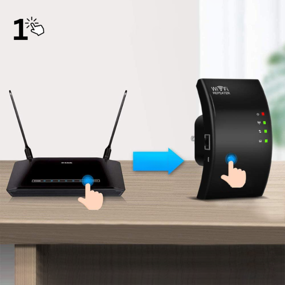 "Wit, compacte WiFi-versterker met interne antennes, geschikt voor stopcontact. Verbetert signaalbereik en internetsnelheid."