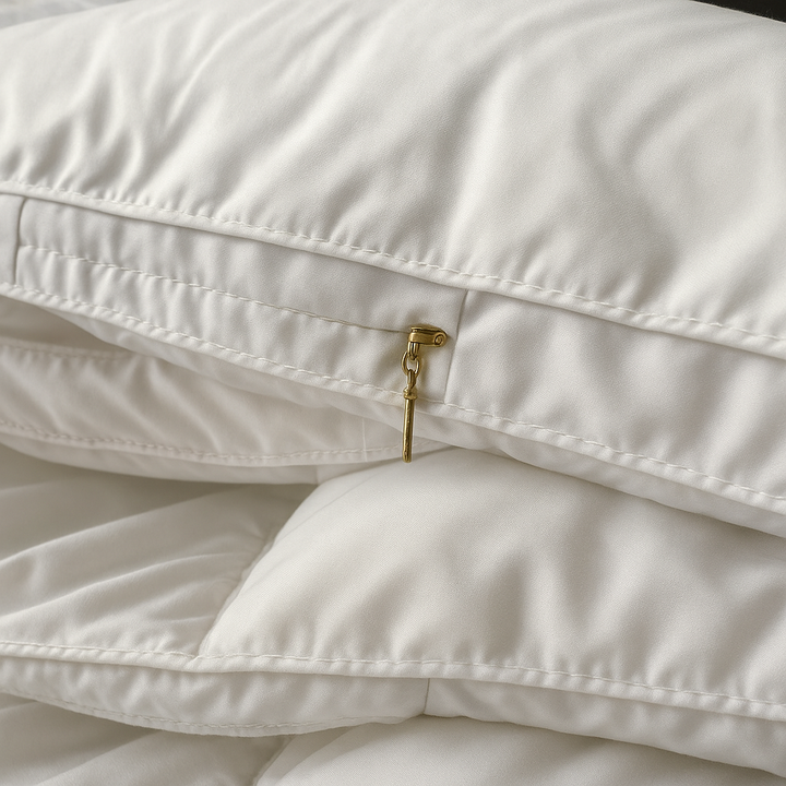 "Wit ganzendonzen dekbed met luxe uitstraling, lichte textuur en temperatuurregulatie voor optimaal slaapcomfort."