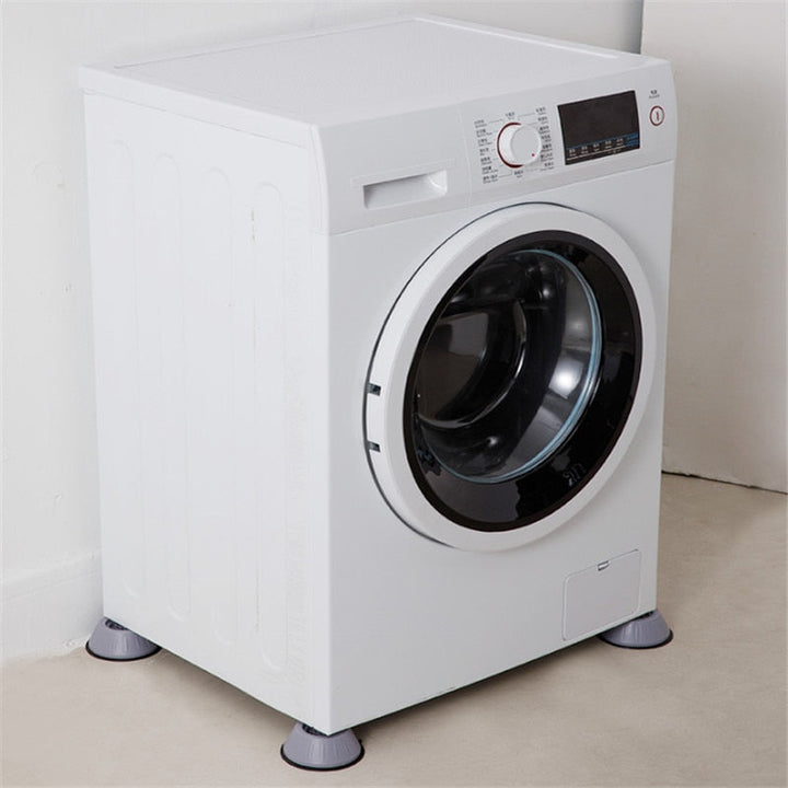 "Wit-grijze absorberende wasmachine pads, dempen geluid en trillingen, beschermen vloer, set van vier, eenvoudig te plaatsen.
