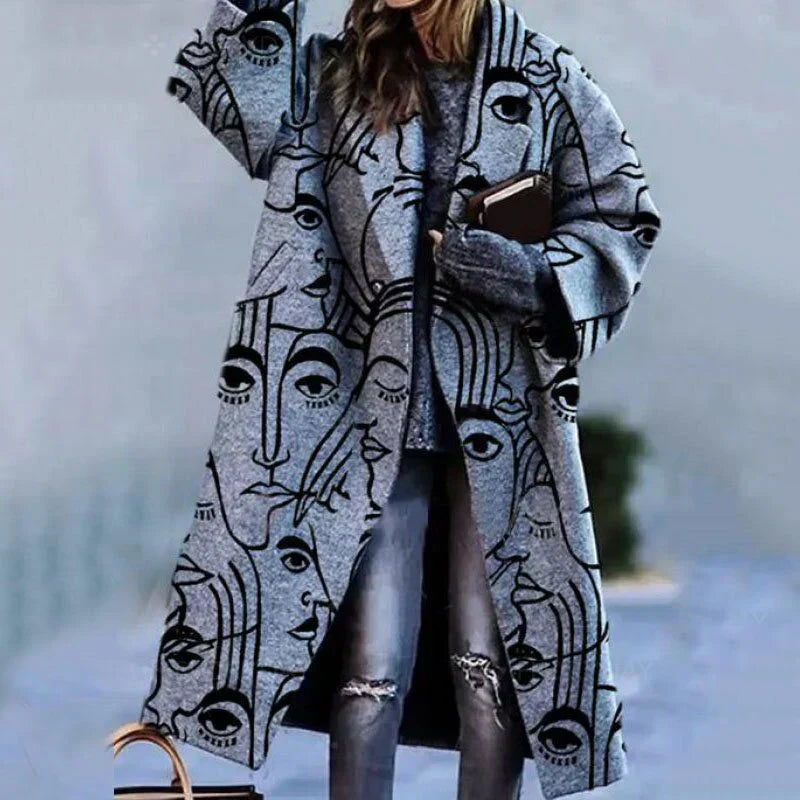 Wollen vintage damesjas Herta, elegante retro stijl, getailleerd silhouet, warme grijze stof, perfecte winterjas.