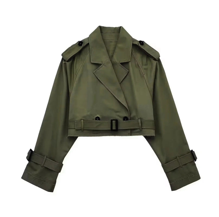 "Yara korte trenchcoat voor dames, trendy elegant design, lichtgewicht polyester, perfecte lente en herfst jas."