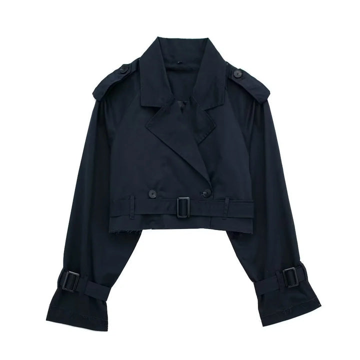 "Yara korte trenchcoat voor dames, trendy elegant design, lichtgewicht polyester, perfecte lente en herfst jas."