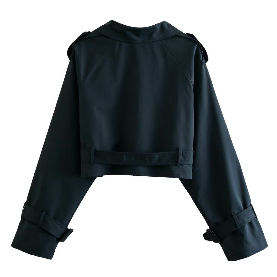 "Yara korte trenchcoat voor dames, trendy elegant design, lichtgewicht polyester, perfecte lente en herfst jas."