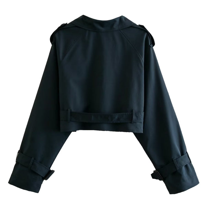 "Yara korte trenchcoat voor dames, trendy elegant design, lichtgewicht polyester, perfecte lente en herfst jas."