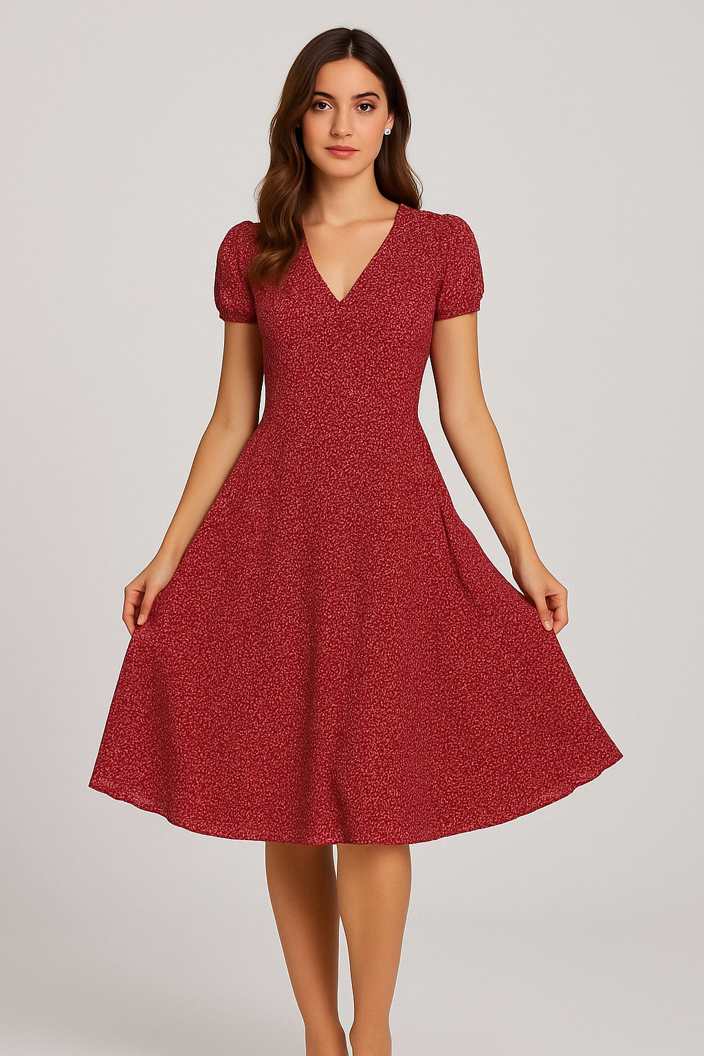 Zomerse A-lijn jurk met bloemenprint, V-hals, elegante en comfortabele pasvorm, ideaal voor zomerse dagen.