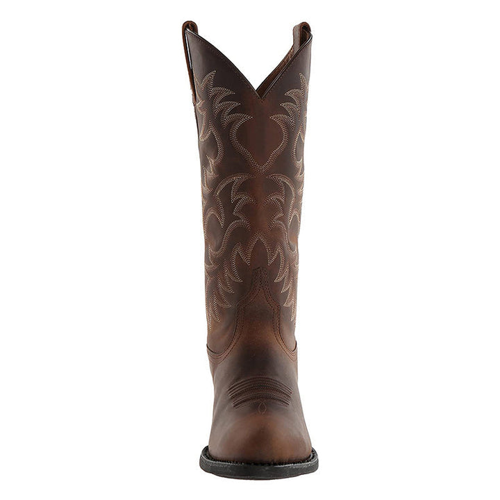 "Zwarte en bruine heren cowboylaarzen van rundleer met spitse neuzen en stijlvolle stiksels voor een klassieke western look."
