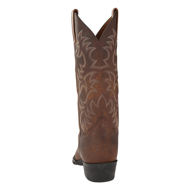 "Zwarte en bruine heren cowboylaarzen van rundleer met spitse neuzen en stijlvolle stiksels voor een klassieke western look."