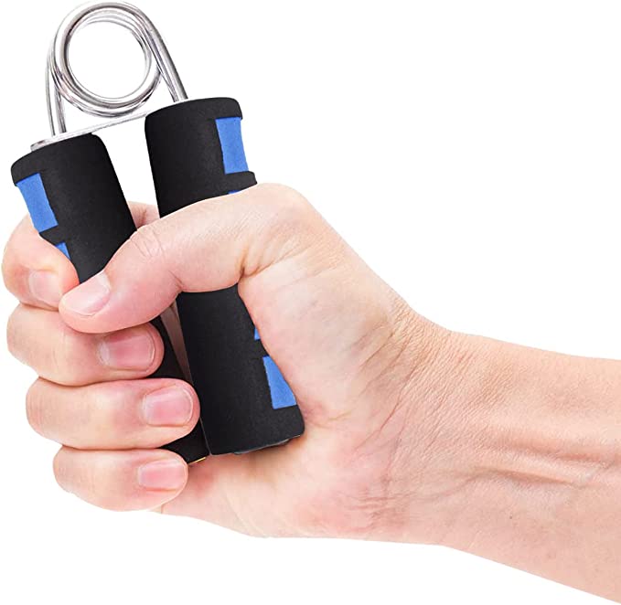 "Zwarte handtrainer met rode accenten, ergonomisch ontwerp, verstelbare weerstand, ideaal voor krachtopbouw en ontspanning."