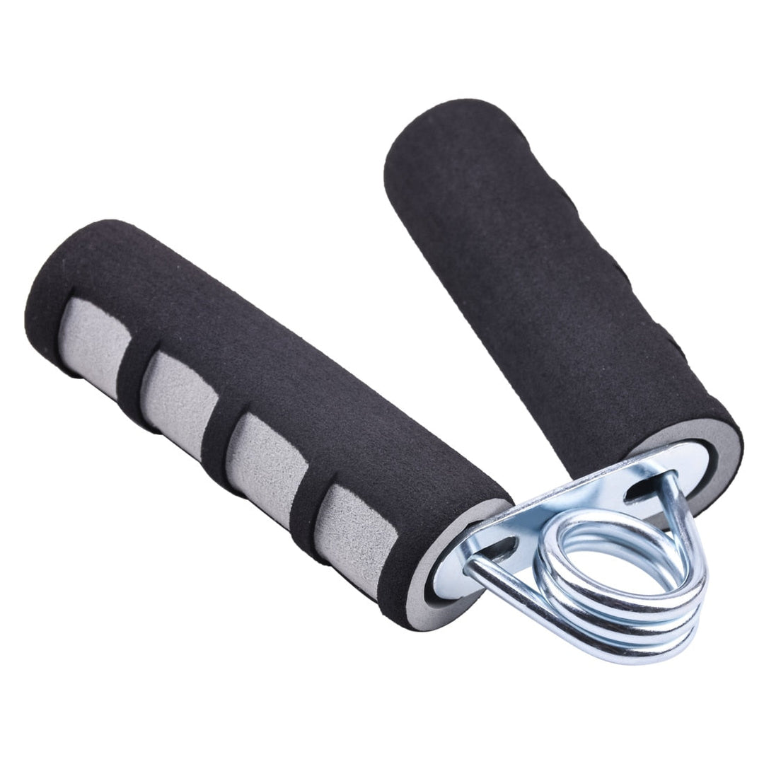 "Zwarte handtrainer met rode accenten, ergonomisch ontwerp, verstelbare weerstand, ideaal voor krachtopbouw en ontspanning."