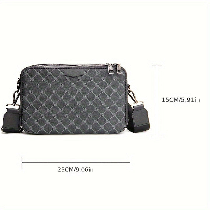 "Zwarte heren crossbody tas met gecheckt design en verstelbare riem, ideale compacte tas voor streetstyle en dagelijks gebrui