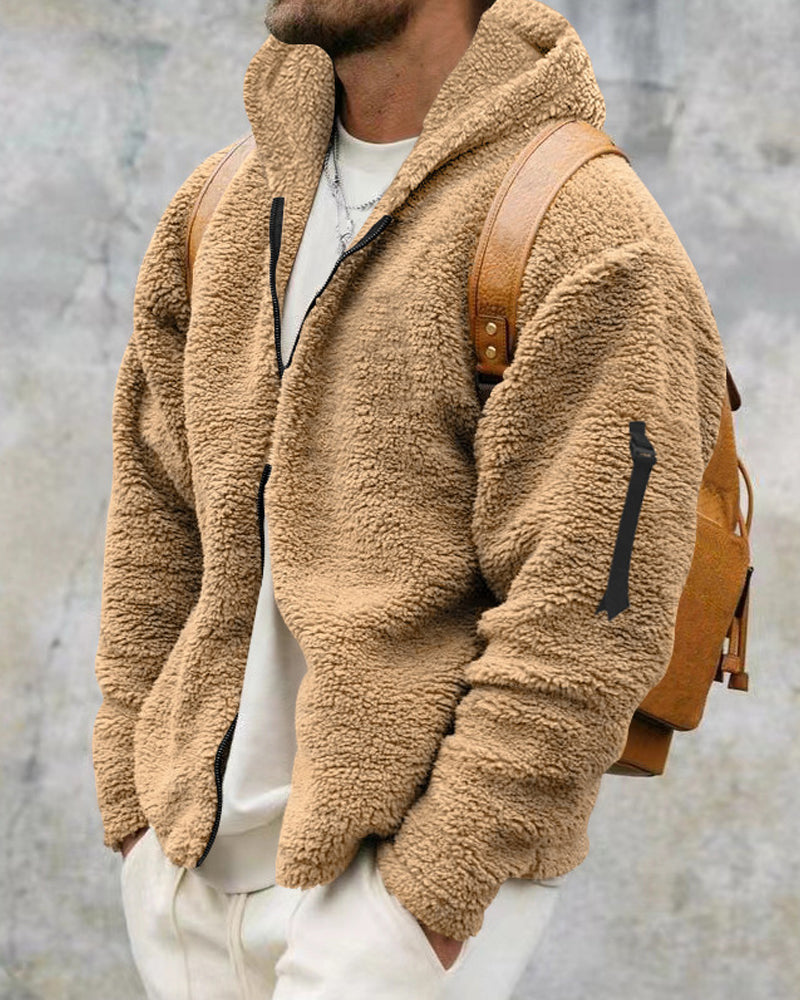 "Zwarte thermische zip trui met capuchon, hoogwaardige stof, casual stijl voor koude seizoenen en dagelijks gebruik."
